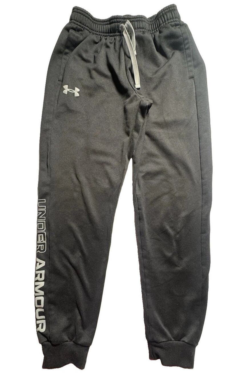 Under Armour Boys Youth Medium Black Joggers Sweatpants Drawstring Logo